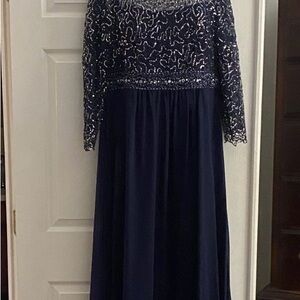 Elegant Navy Blue Gown with Sequin Details
